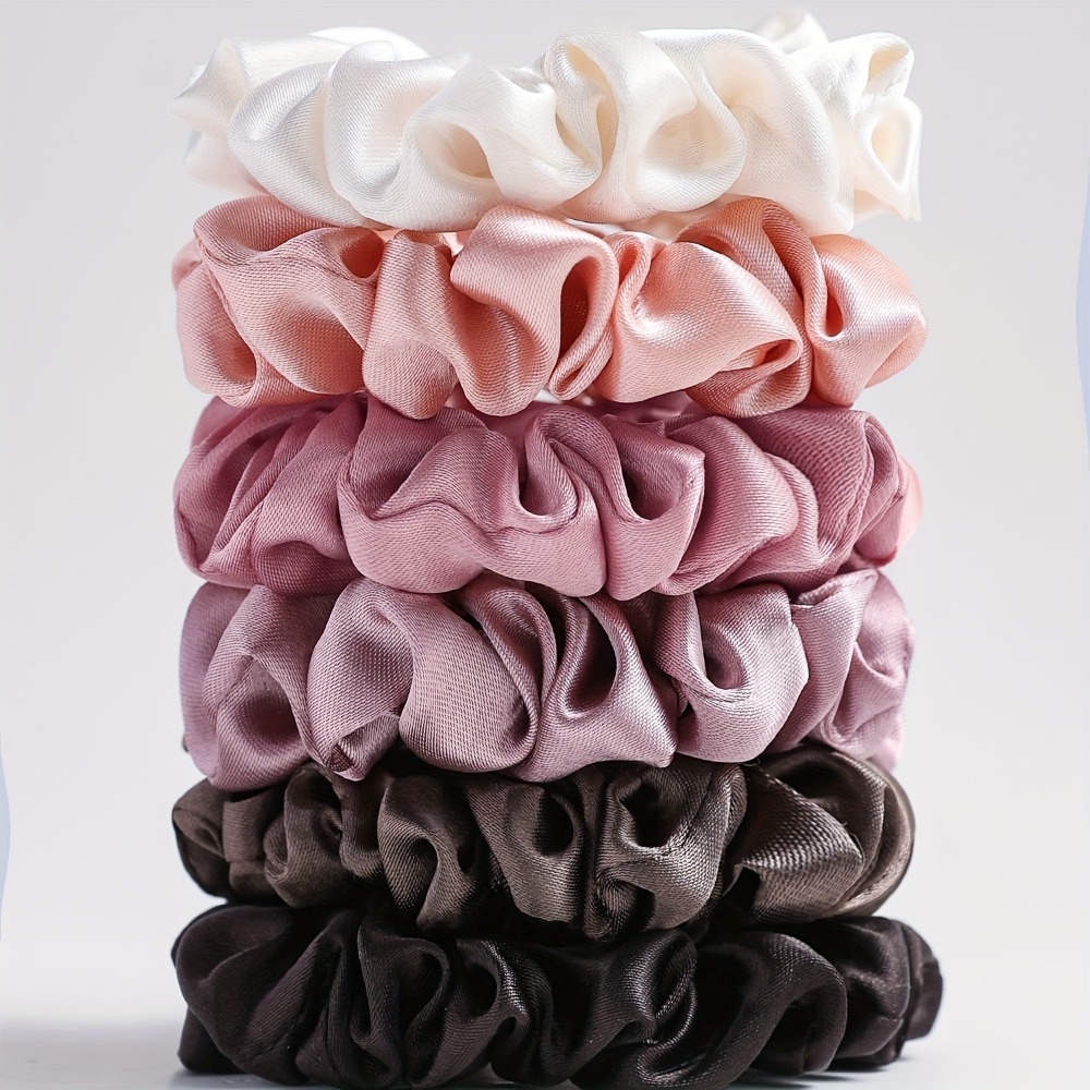Scrunchie Satin Set - ชุดยางรัดผมผ้าซาติน 6 ชิ้น ยางรัดผมนุ่มลื่น ยืดหยุ่นได้ ใช้สำหรับรวบผมหางม้า