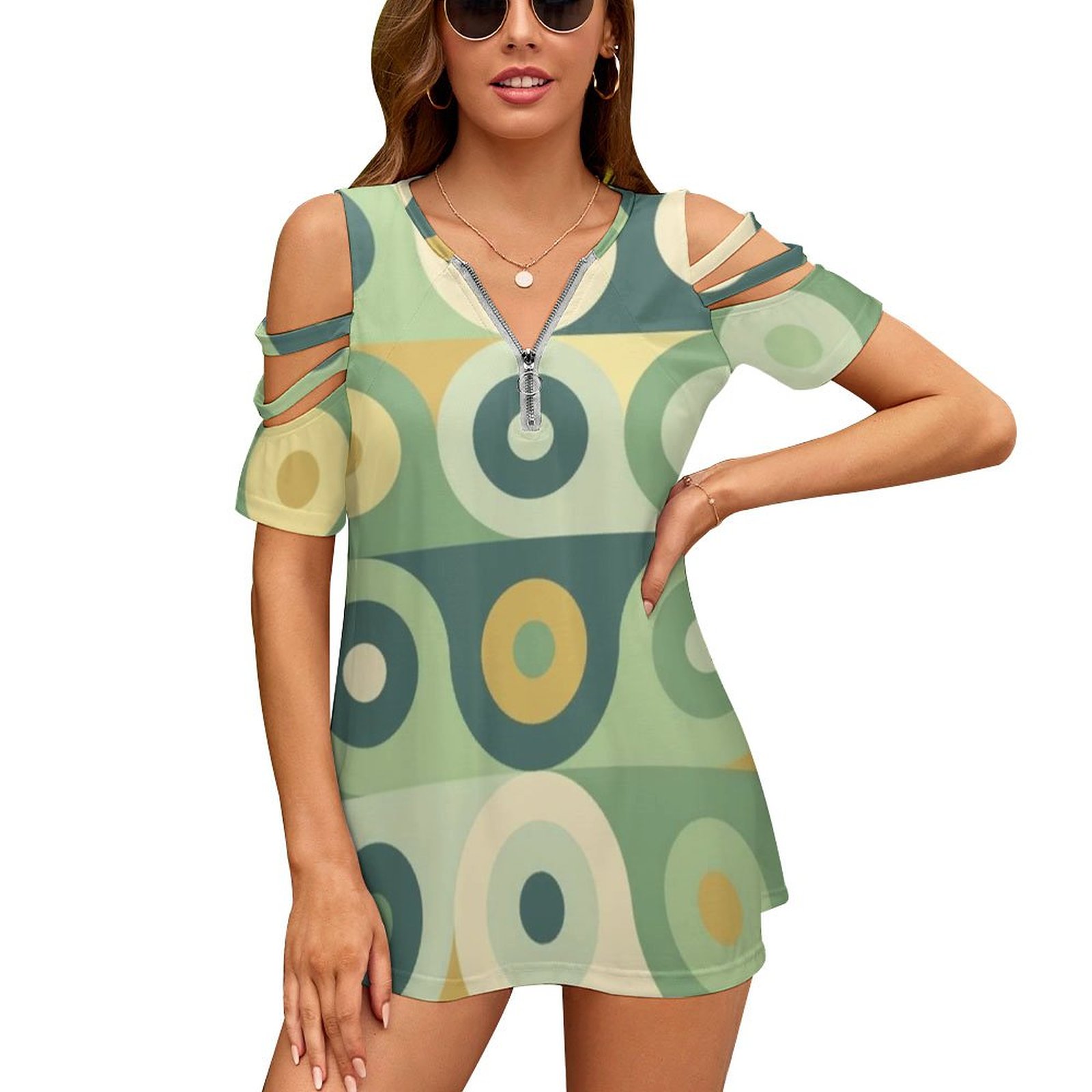 Women'S Accessories In The 70S - Groovy 70 รูปแบบผู้หญิงซิปรูปแบบต่างๆพิมพ์ T เสื้อ Tops