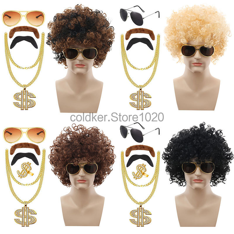 Women'S Accessories In The 70S - ชุดดิสโก้ฮิปปี้ยุค 70 สำหรับผู้ใหญ่ วิกผมหยิกแบบแอฟโฟร แว่นกันแดดพังก์ สร้อยคอ