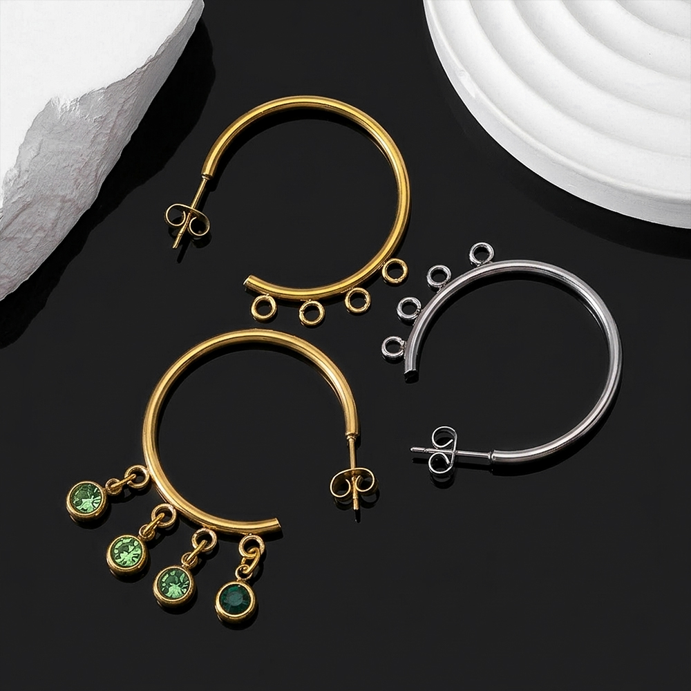 Women Accessories Gift Set - ต่างหูแบบห่วงรูปตัว C ชุบทองสแตนเลส 10 ชิ้น ป้องกันการแพ้