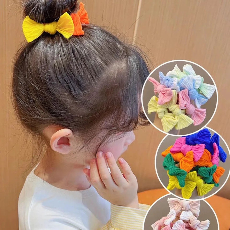 Scrunchie Satin Set - 5 ชิ้น/เซ็ตน่ารัก Bowknot สีทึบสาวผมเชือกผมอุปกรณ์เสริมผมยืดหยุ่นสูงผม Tie ไนลอน