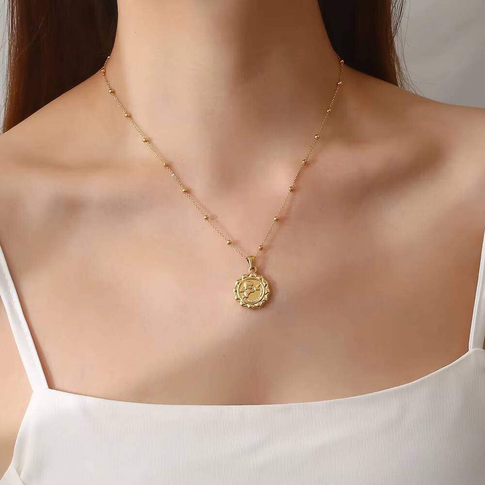 Coin Necklace Delicate - สร้อยคอจี้เหรียญคิวปิดนางฟ้า ดีไซน์สวยงามสำหรับผู้หญิง ทำจากสแตนเลส