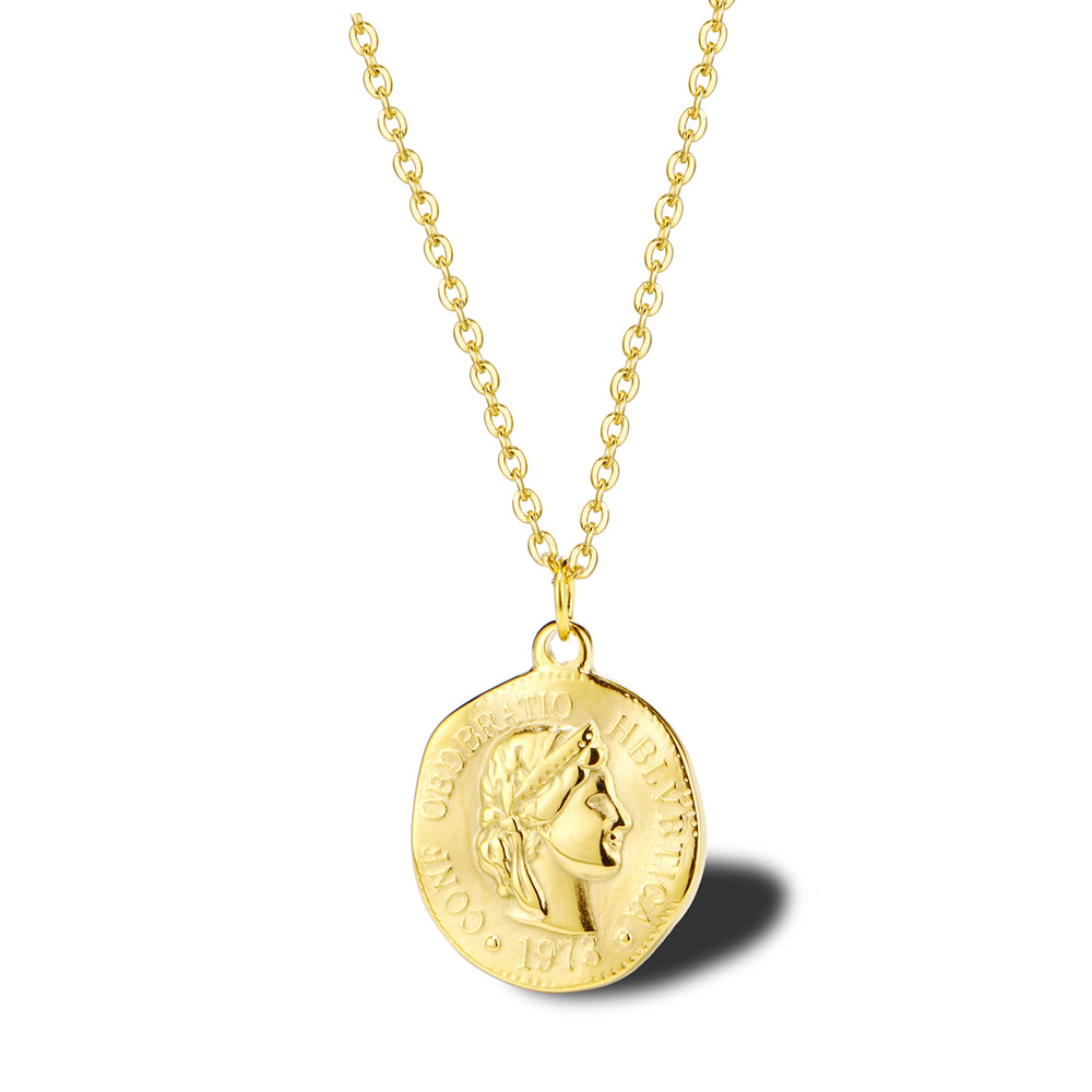 Coin Necklace Delicate - สร้อยคอจี้เหรียญทรงกลมเคลือบทองสำหรับผู้หญิง ทำจากสแตนเลสสตีล ดีไซน์สวยงาม
