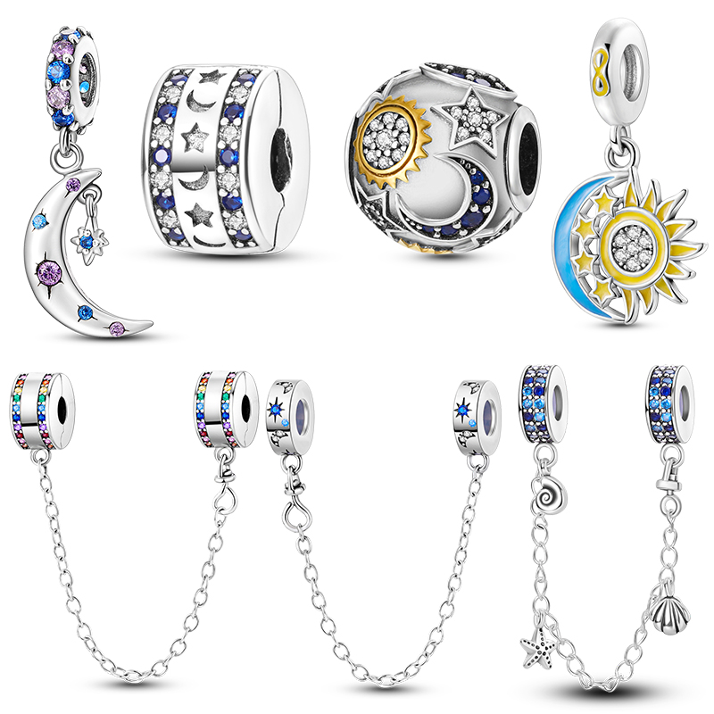 Women Accessories Pandora - จี้รูปดาวพระจันทร์สีเงิน ประดับตกแต่ง ใช้ได้กับสร้อยข้อมือ กระเป๋า พวงกุญแจ ต่างหู