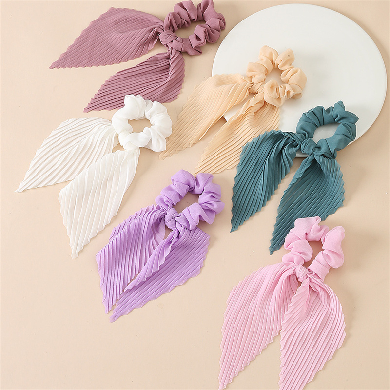 Scrunchie Satin Set - 6 ชิ้น/เซ็ต ที่รัดผมริบบิ้นแบบจีบ – ที่รัดผมหางม้าแบบพู่ยาวสำหรับวันหยุดฤดูร้อน