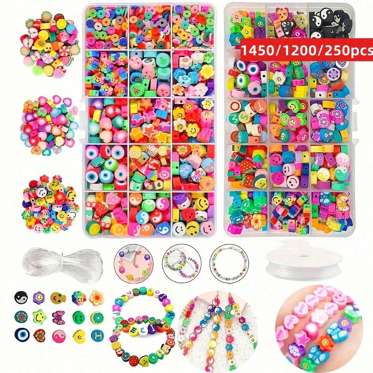 Women Accessories Gift Box - 1450/1200/250 ชิ้นชุดลูกปัดดินโพลิเมอร์, กล่อง, ชุดด้ายยืดหยุ่น, การทำเครื่องประดับ DIY,