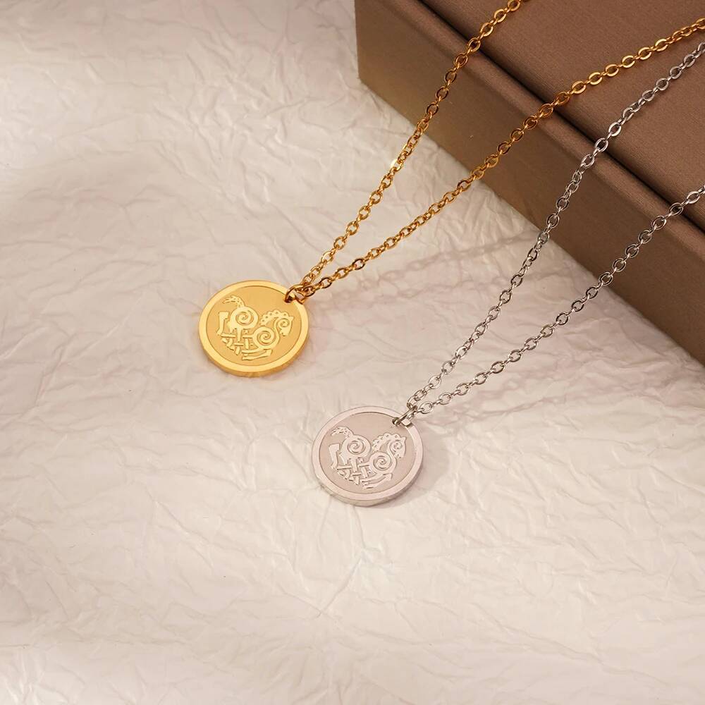 Coin Necklace Delicate - สร้อยคอจี้สแตนเลสสตีลลายม้าโทรจันทรงกลมสำหรับผู้หญิง ดีไซน์สวยหรู เหมาะเป็นของขวัญ