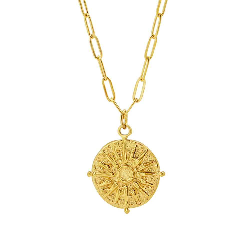 Coin Necklace Delicate - สร้อยคอจี้เหรียญดวงอาทิตย์ทรงกลมสแตนเลสแฟชั่นเครื่องประดับผู้หญิงที่ละเอียดอ่อน