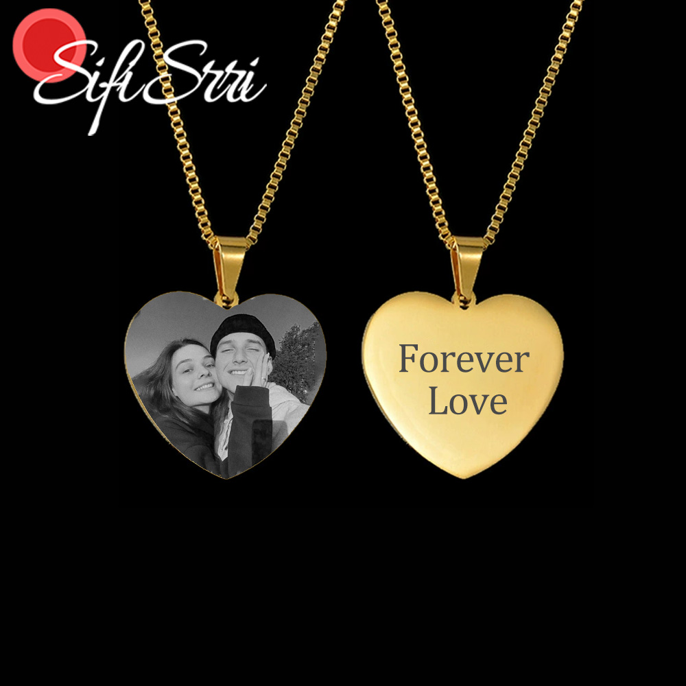 Women Accessories Gift Box - Sifisrri แกะสลักชื่อรูปภาพสร้อยคอจี้หัวใจสําหรับหญิงชายเครื่องประดับสแตนเลสปลอดภัยขับรถส่วนบุคคลของขวัญคู่