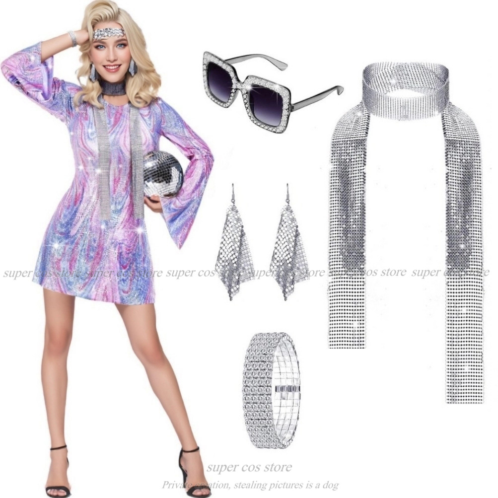 Women'S Accessories In The 70S - 70s Disco ผู้หญิงเครื่องแต่งกายและอุปกรณ์เสริมเงาหัวแว่นตากันแดดต่างหูสร้อยคอสร้อยข้อมือสําหรับ Stage Performance Party