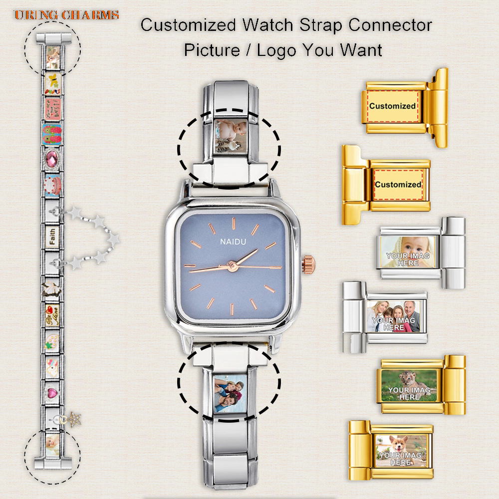 Women Accessories Picture - 1 คู่ภาพโลโก้ที่กําหนดเองสายนาฬิกาเชื่อมต่อ Fit 9 มม.อิตาเลี่ยน Charm