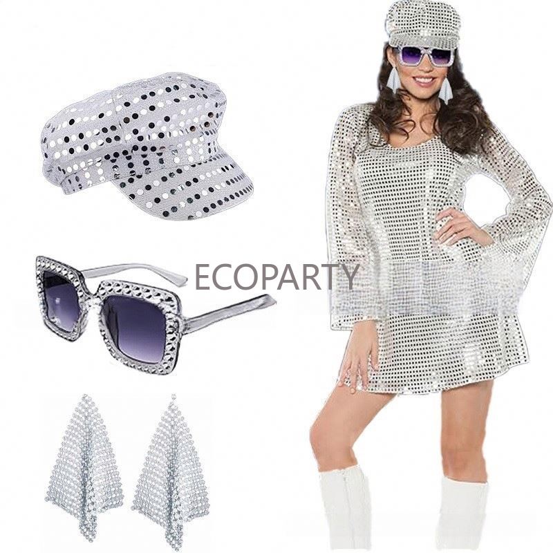 Women'S Accessories In The 70S - 2024 3PCS/5PCS 70S Discoเครื่องแต่งกายอุปกรณ์เสริมชุดผู้หญิง 80S Discoต่างหูเลื่อมหมวกแว่นตากันแดดStage
