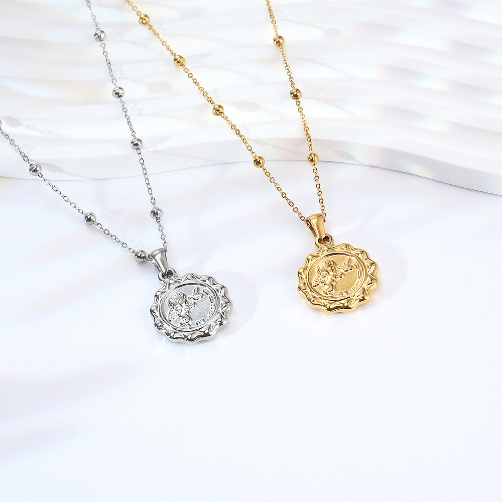 Coin Necklace Delicate - สร้อยคอจี้เหรียญคิวปิดนางฟ้า ดีไซน์สวยงามสำหรับผู้หญิง ทำจากสแตนเลส