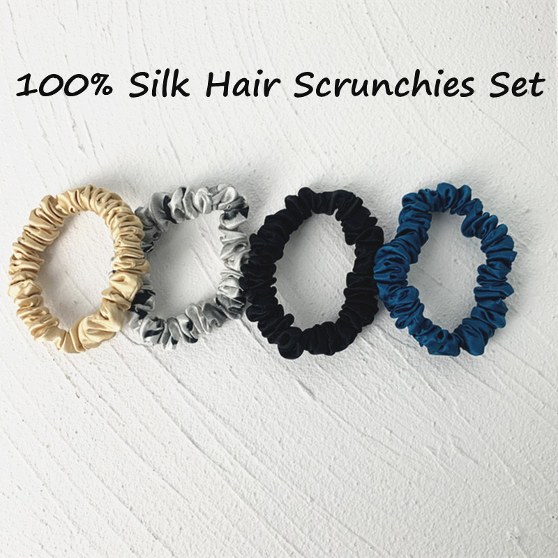 Scrunchie Satin Set - 3PCS 100% ผ้าไหมผม Skinnies Scrunchie ชุดแถบยืดหยุ่นผู้ถือหางม้าสําหรับหญิงสาวผ้าไหมผมผูกกว้าง