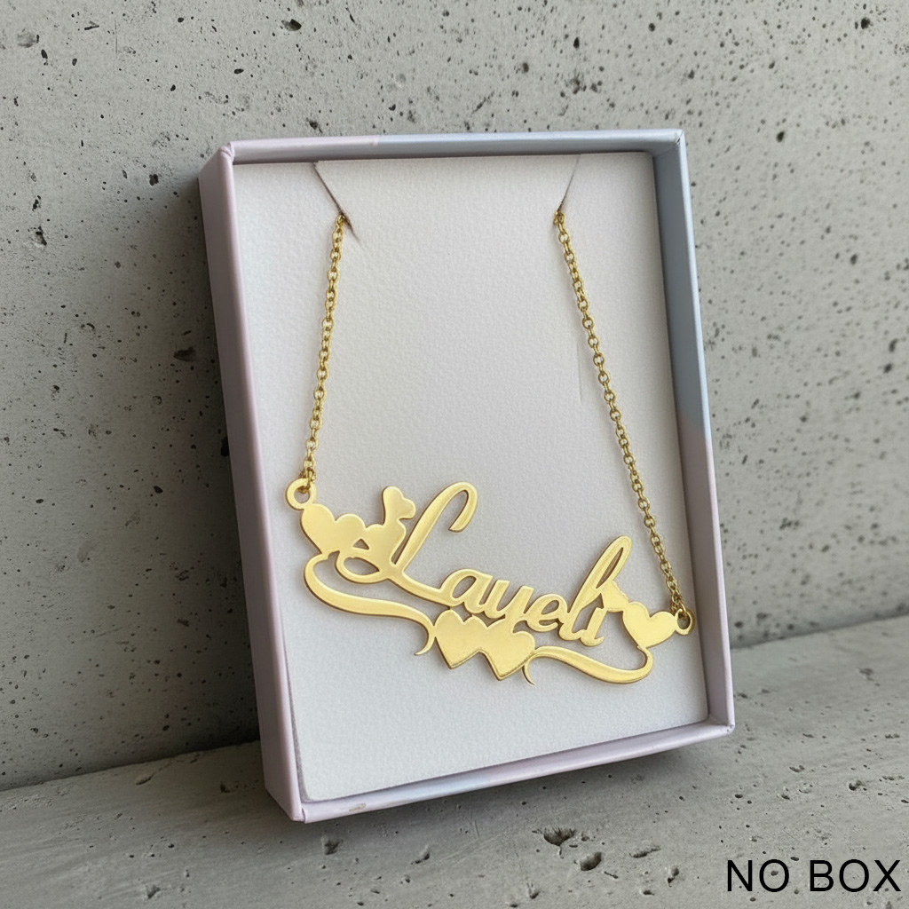 Women Accessories Gift Box - สร้อยคอชื่อสั่งทำสแตนเลสสตีลชุบทอง 18K รูปหัวใจสำหรับผู้หญิง