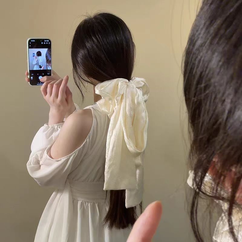 Scrunchie Satin Set - ชุดผูกผมโบว์วินเทจฝรั่งเศส - Scrunchies ซาตินหรูหราพร้อมริบบิ้น, เครื่องประดับผม Luxe