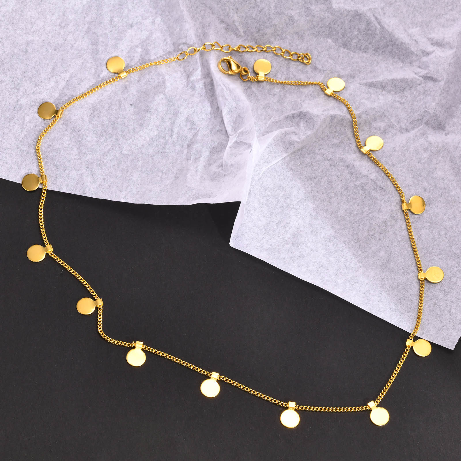 Coin Necklace Delicate - สร้อยคอแผ่นดิสก์หลายเหรียญขนาดเล็กที่ละเอียดอ่อนสําหรับผู้หญิง สแตนเลสสีทองกันน้ํา
